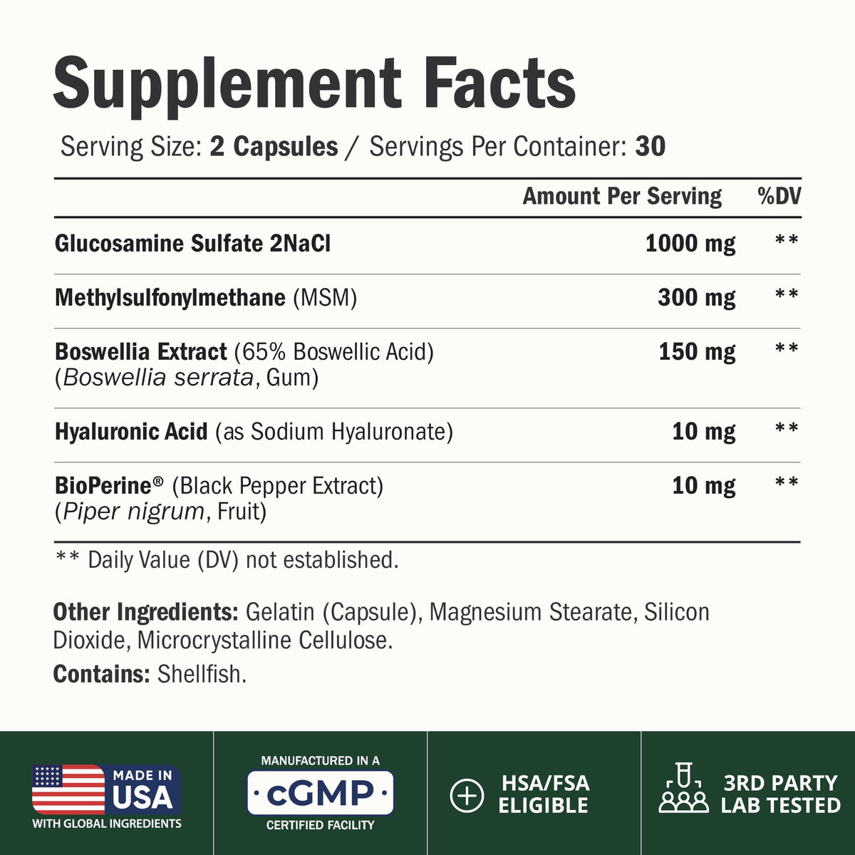 Glucosamine Sulfate 1000mg Joint Supplement 60 Caps C603