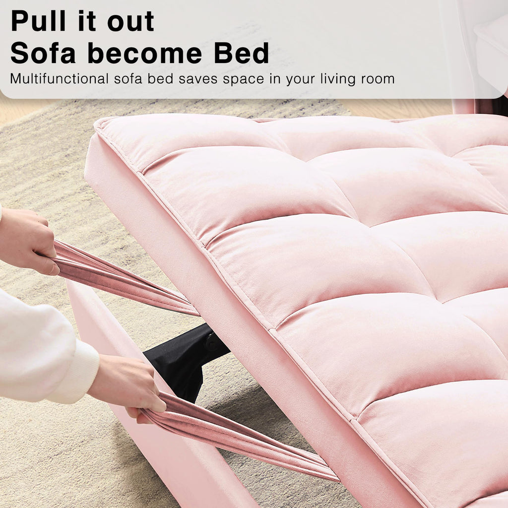 3 in 1 Convertible Sleeper Sofa Bed Velvet Pink Y974727
