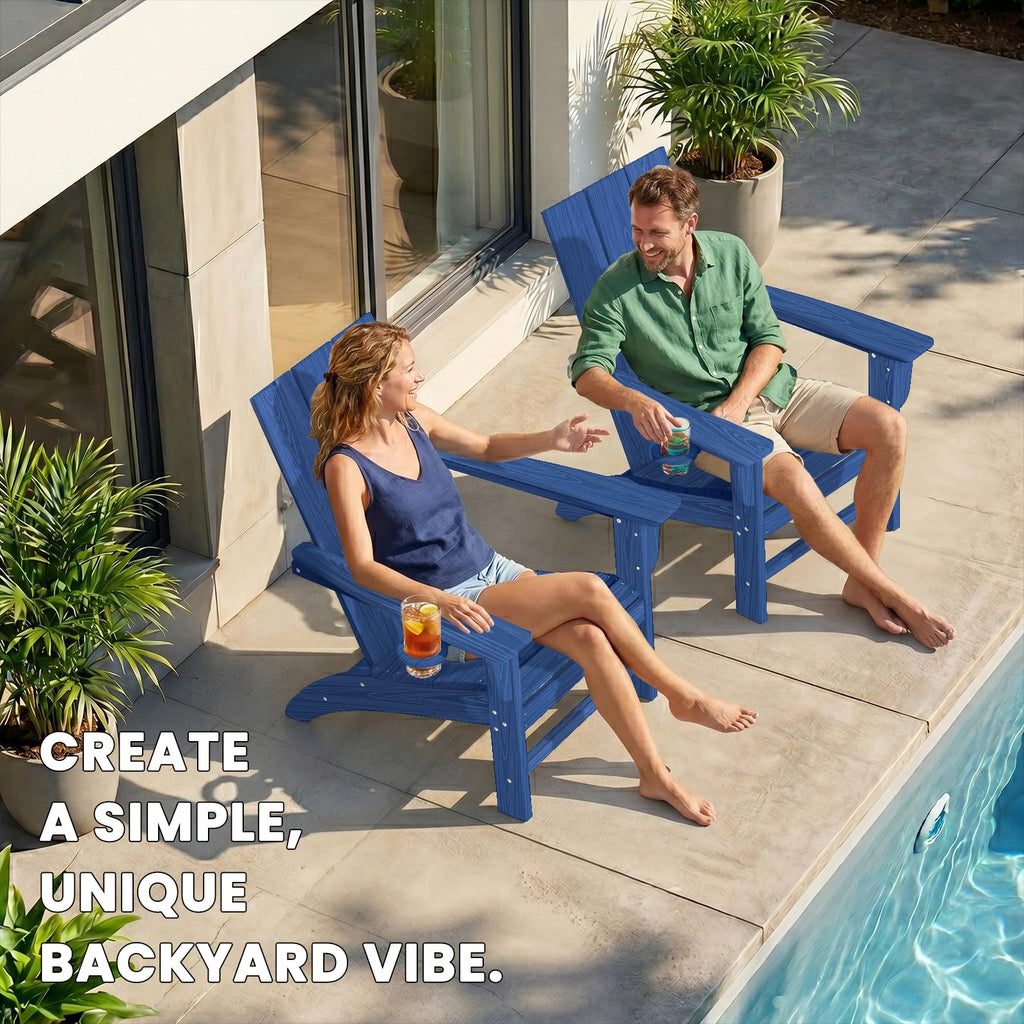 Adirondack Chair with Cup Holder, HDPE Plastic Patio Chairs W711