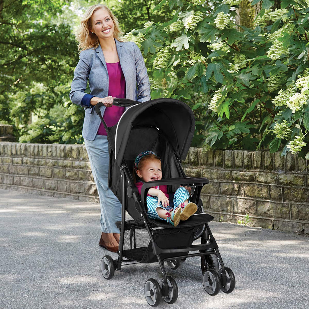 Lightweight Compact Toddler Travel Stroller with Canopy, 5-Point Harness, Storage Basket, One-Hand Fold, Black B360756