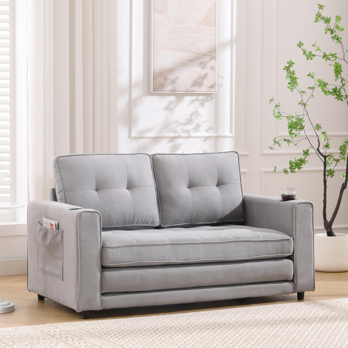 Light Gray Convertible Futon Sofa Bed S14266