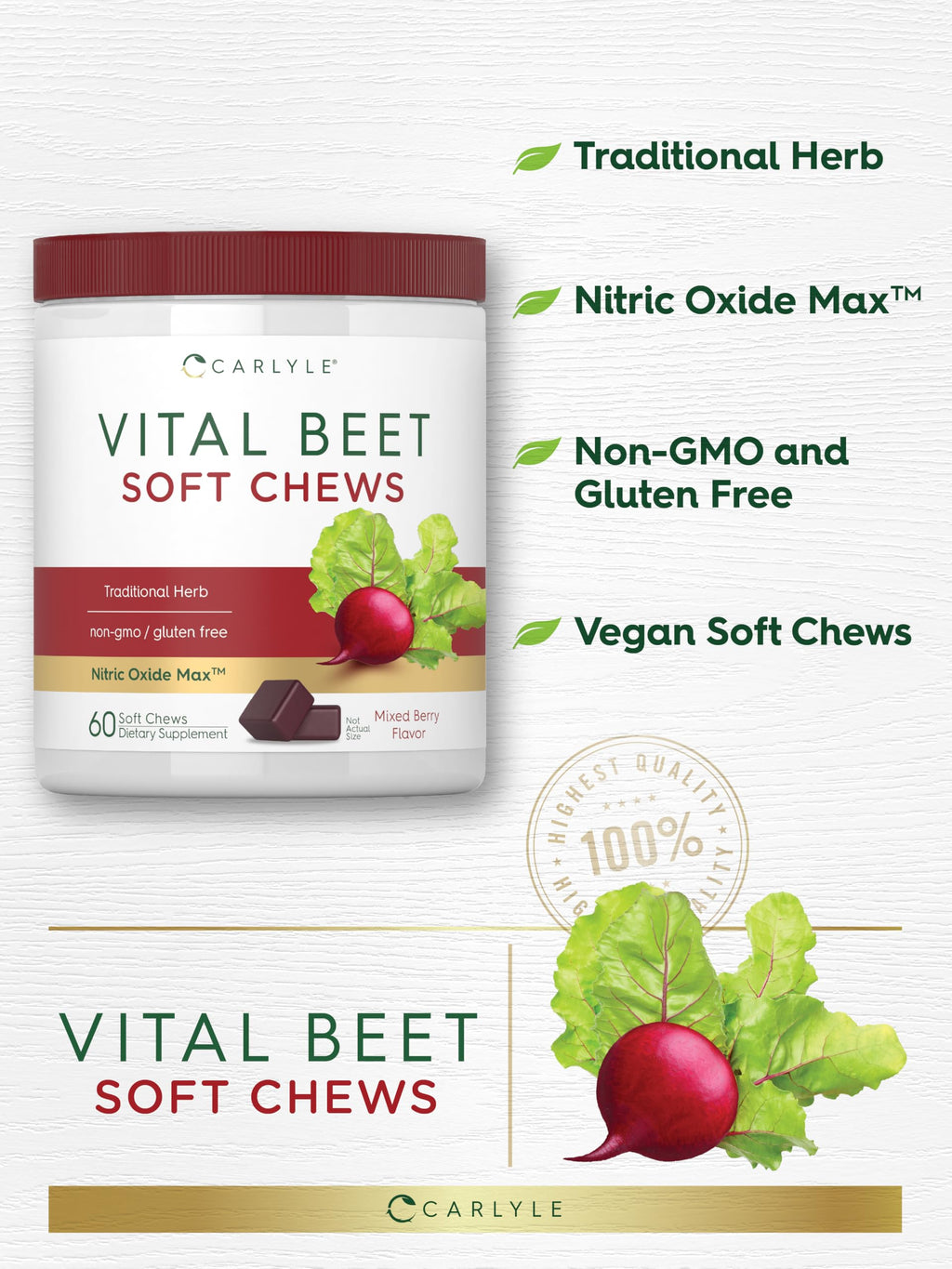 Beet Root Soft Chews 60 Count Mixed Berry Flavor B579
