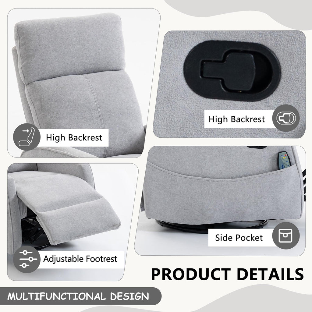 Gray Manual Swivel Glider Recliner with Massage E66611
