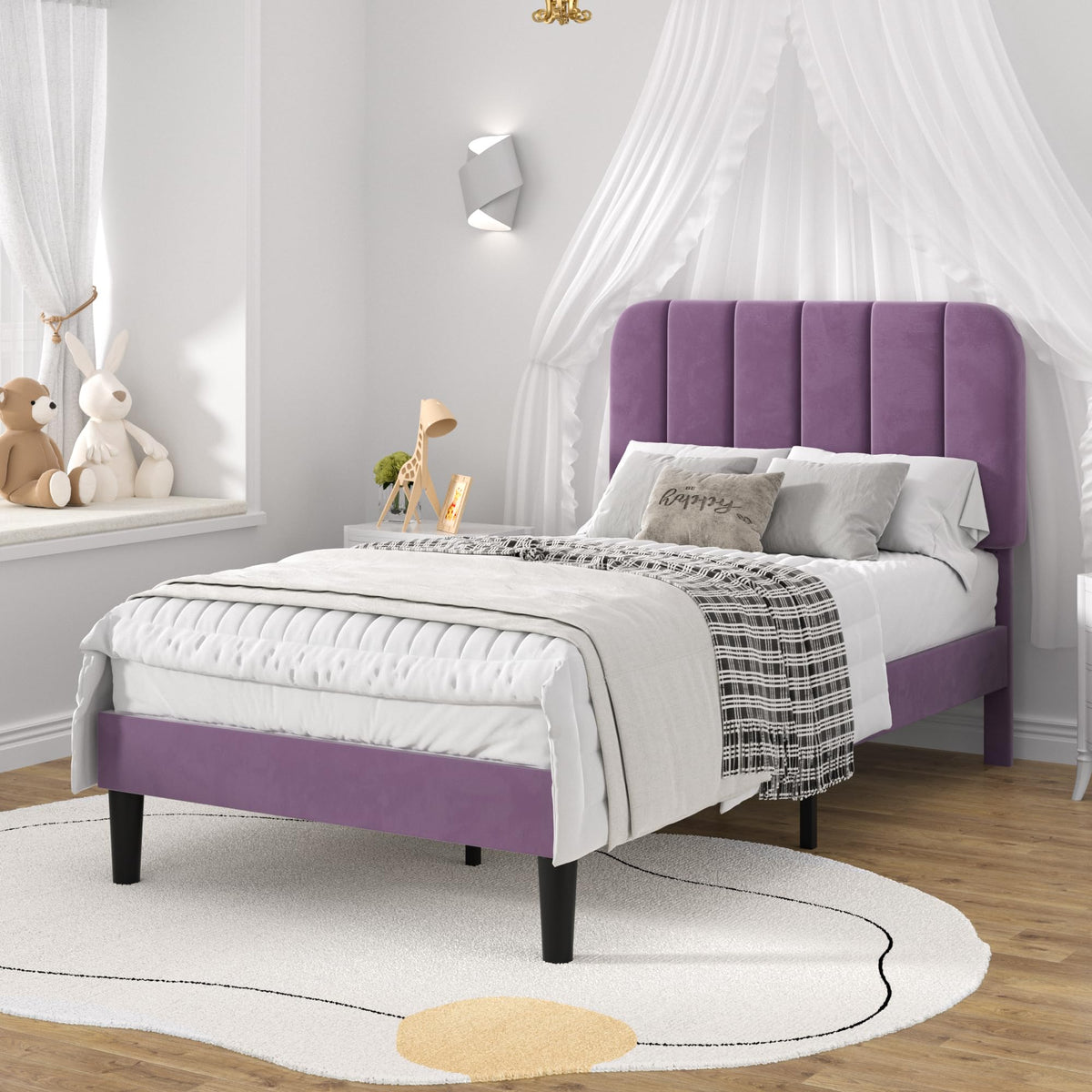 Twin Size Velvet Upholstered Platform Bed Frame V792570