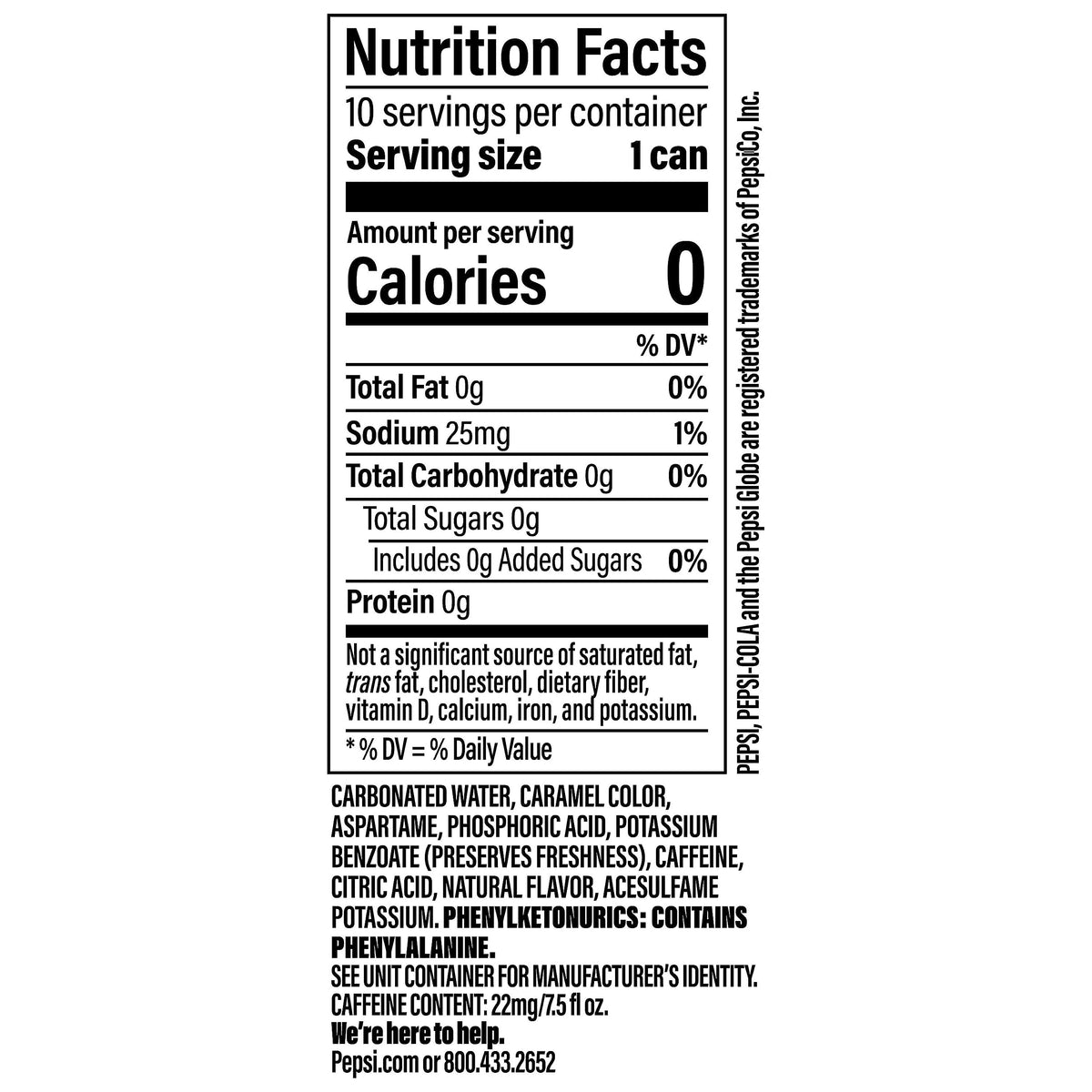 Diet Pepsi Soda 7.5 Ounce Mini Cans 10 Pack M7572