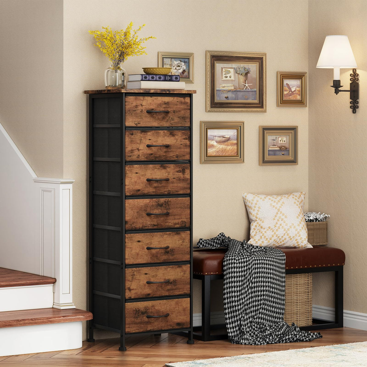Rustic Brown 7 Fabric Drawer Dresser S8279