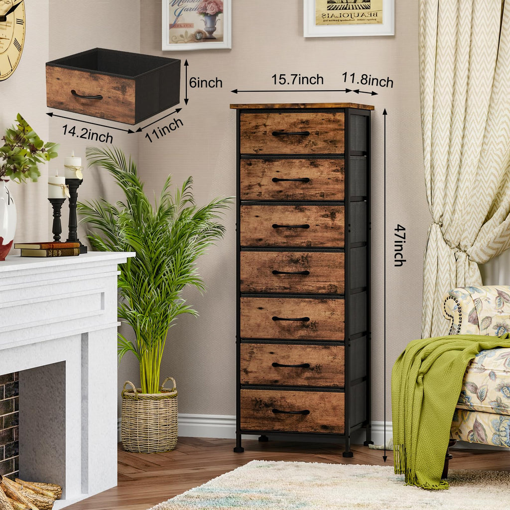 Rustic Brown 7 Fabric Drawer Dresser S8279