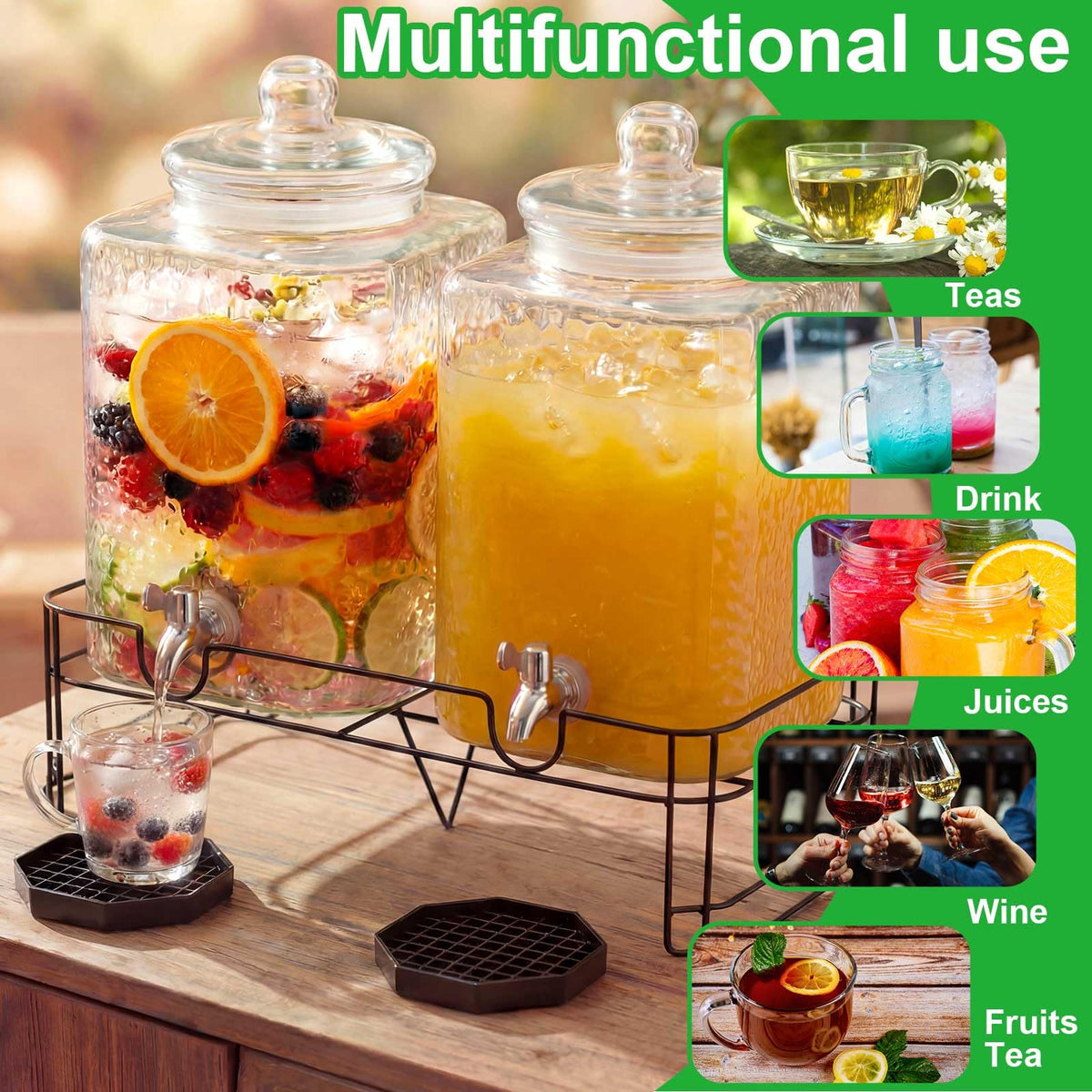 2 Pack 5 Gallon Hammered Glass Drink Dispenser with Stand G860249