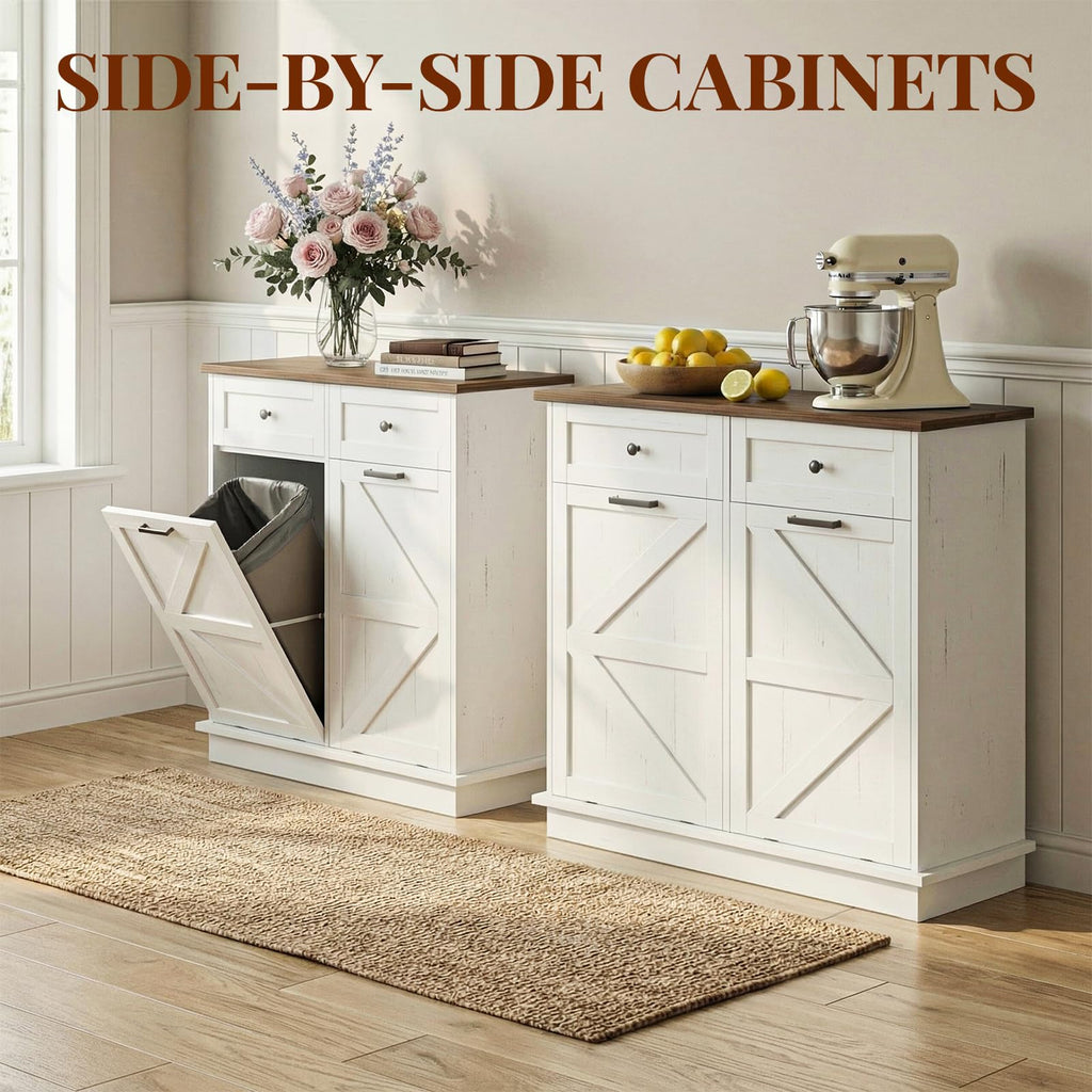 White 20 Gallon Tilt Out Trash Can Cabinet J548984