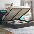 Queen Lift Up Storage Bed Frame with Charging Station & LED Lights Dark Grey B1863