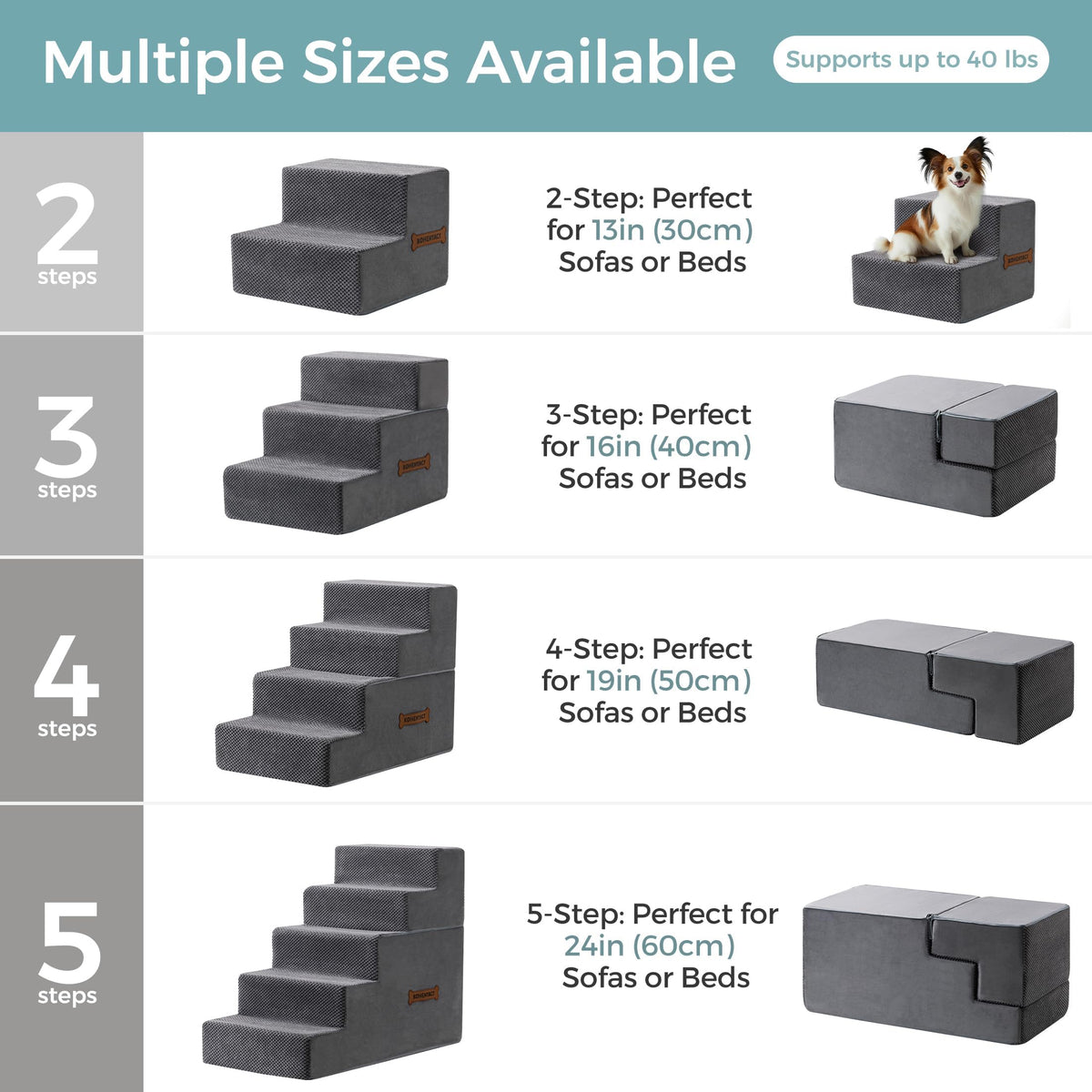 Detachable Non-Slip Grey Dog Stairs Z481