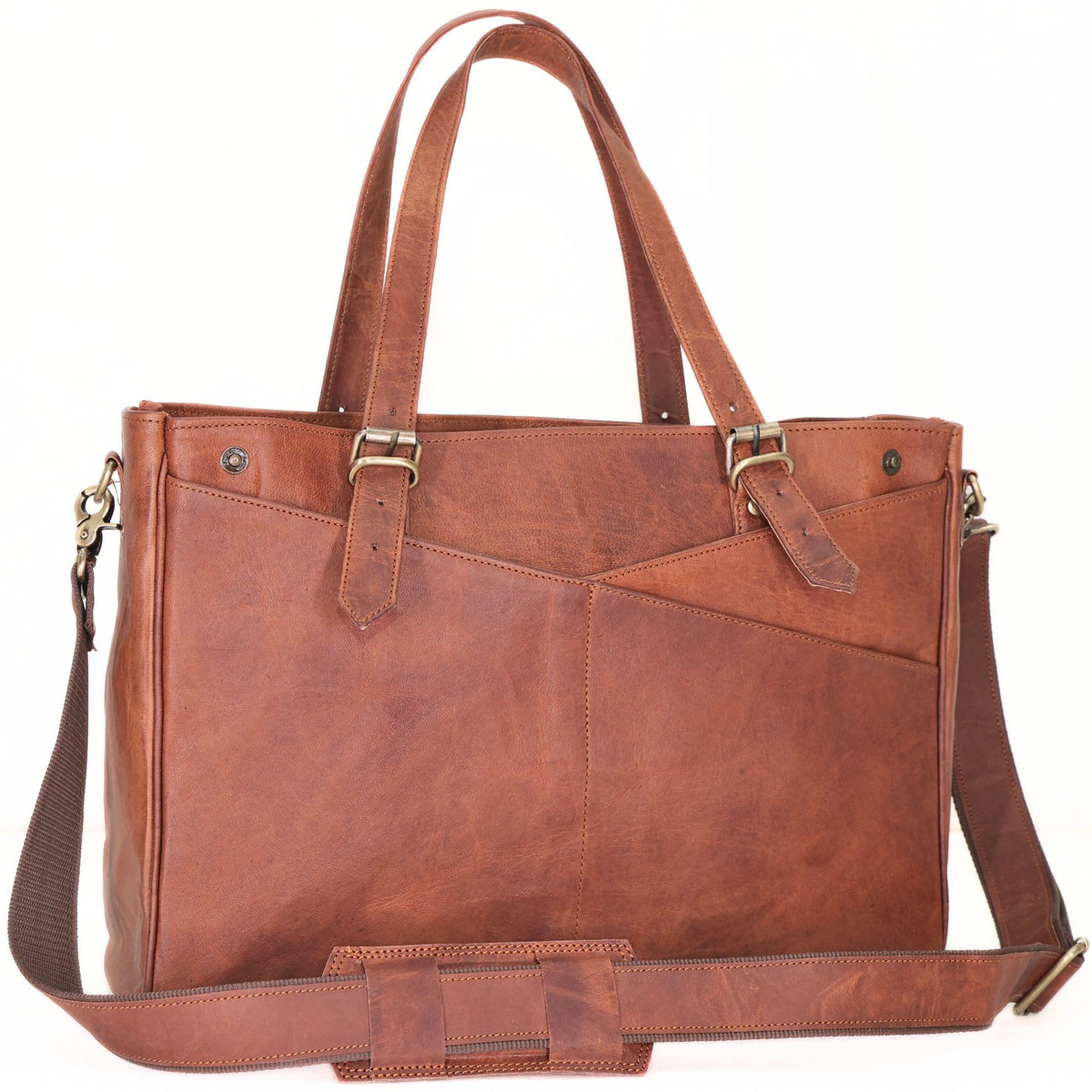 17-inch Large Brown Genuine Leather Laptop Bag W83774