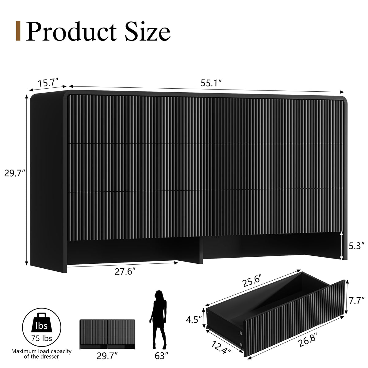 Black 6 Drawer Dresser N78904
