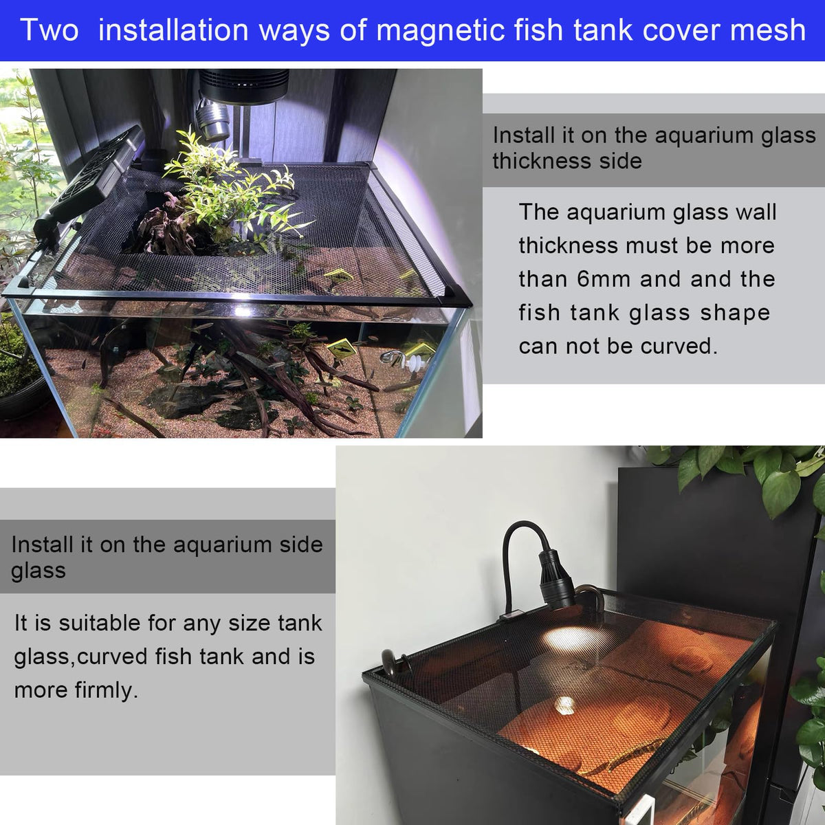 Magnetic Aquarium Lid Fish Tank Hood Cover Anti-Jumping Net V74585