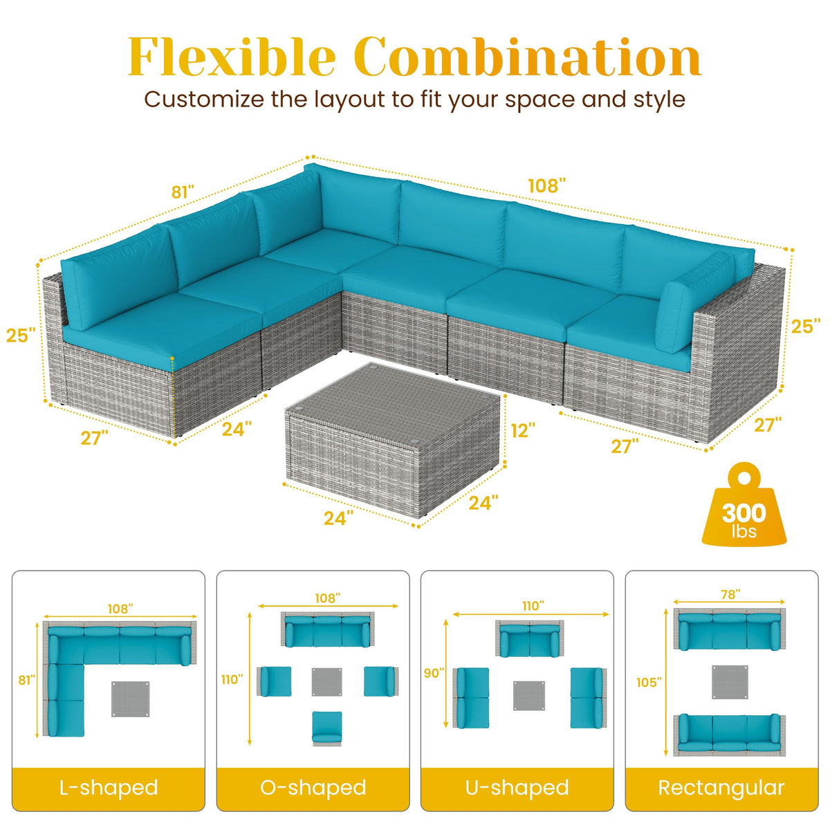 7-Piece Wicker Patio Conversation Set with Coffee Table U5619