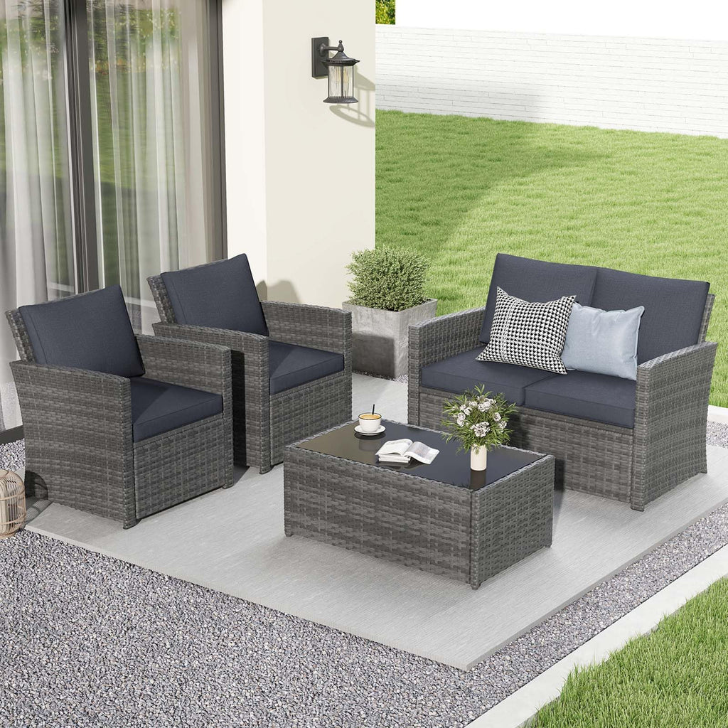 4 Piece Dark Gray Wicker Patio Furniture Set U9073