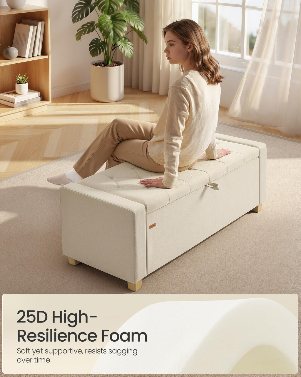 48 Inches Storage Ottoman with Solid Wood Legs H407454