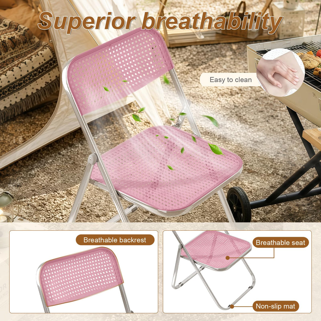 Folding Chairs 300lb Capacity Steel Frame 2-Pack Pink X88325