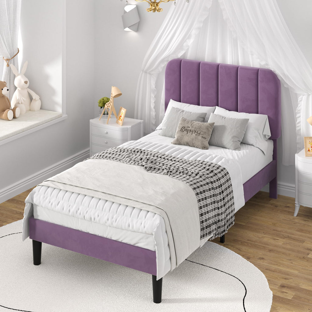 Twin Size Velvet Upholstered Platform Bed Frame V792570