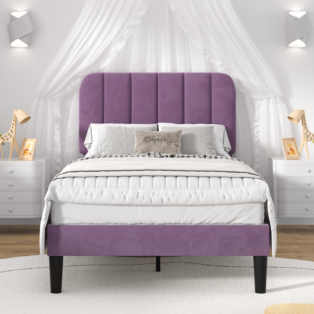 Twin Size Velvet Upholstered Platform Bed Frame V792570