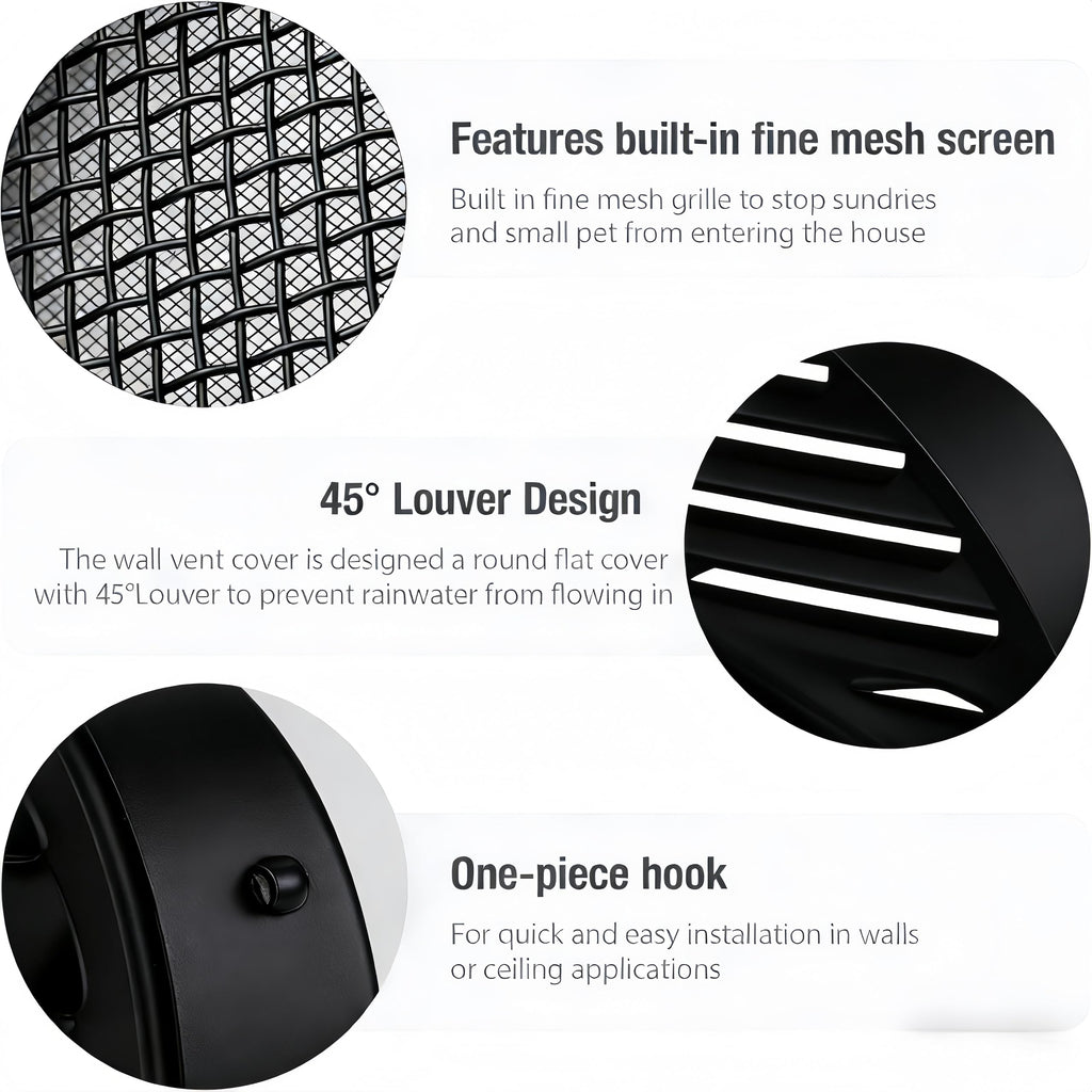 Black 2 Inches Round Aluminum Louver with Insect Screen Y9717