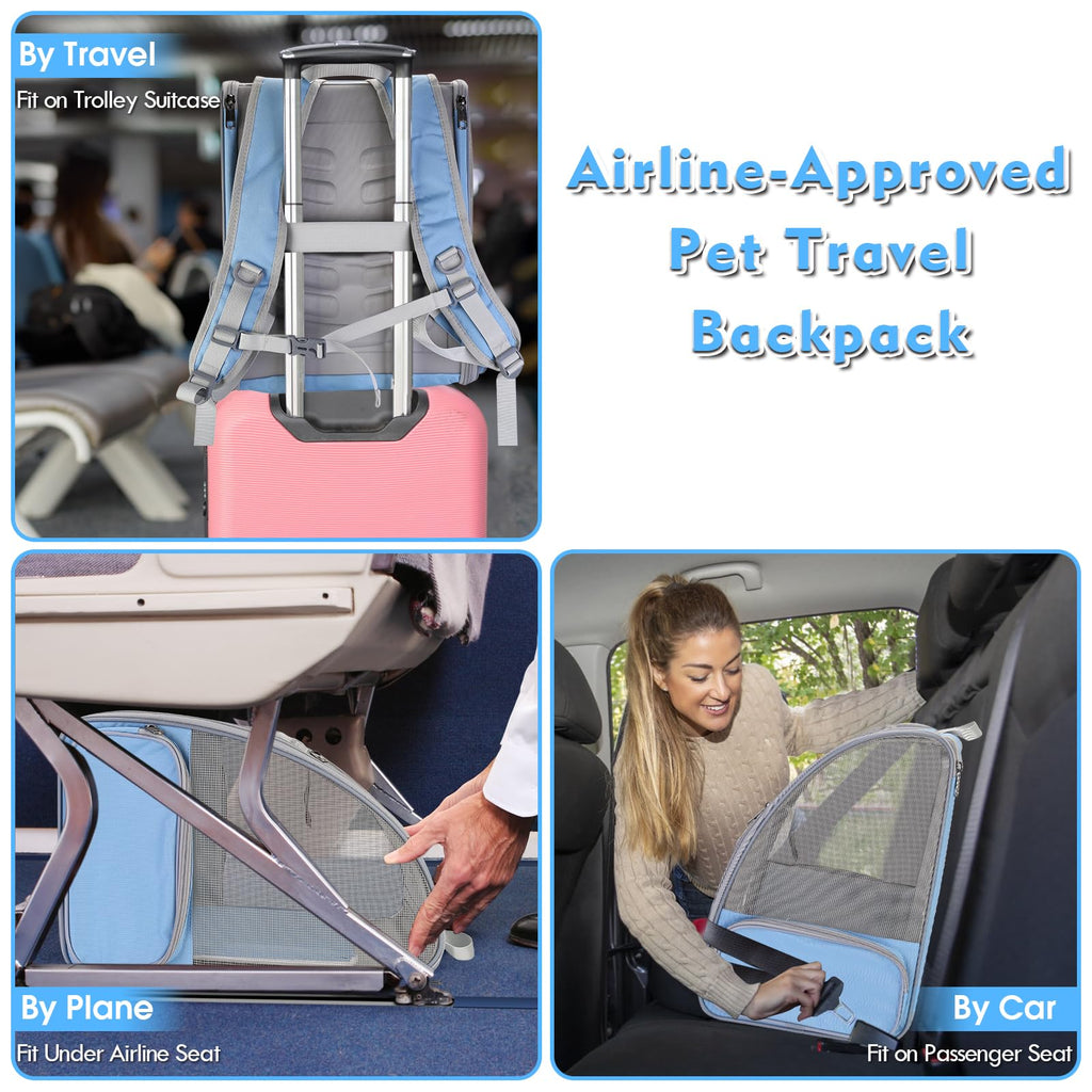 Blue Collapsible Cat Backpack Carrier with Mesh O52376