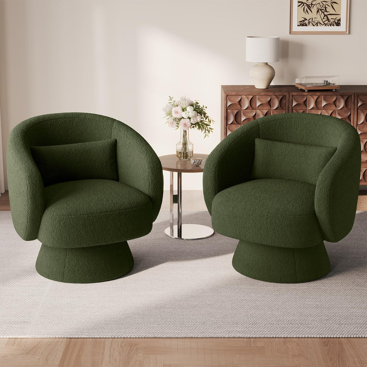 Green Set of 2 Swivel Barrel Accent Chairs B5342