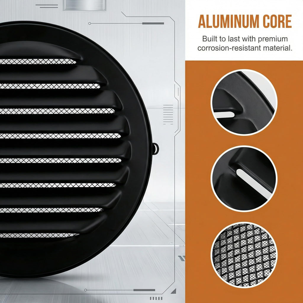 Black 2 Inches Round Aluminum Louver with Insect Screen Y9717