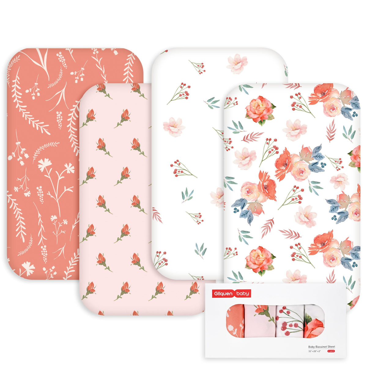 Baby Bedside Sleeper Bassinet Sheets 33x20 Inch 4 Pack W4049