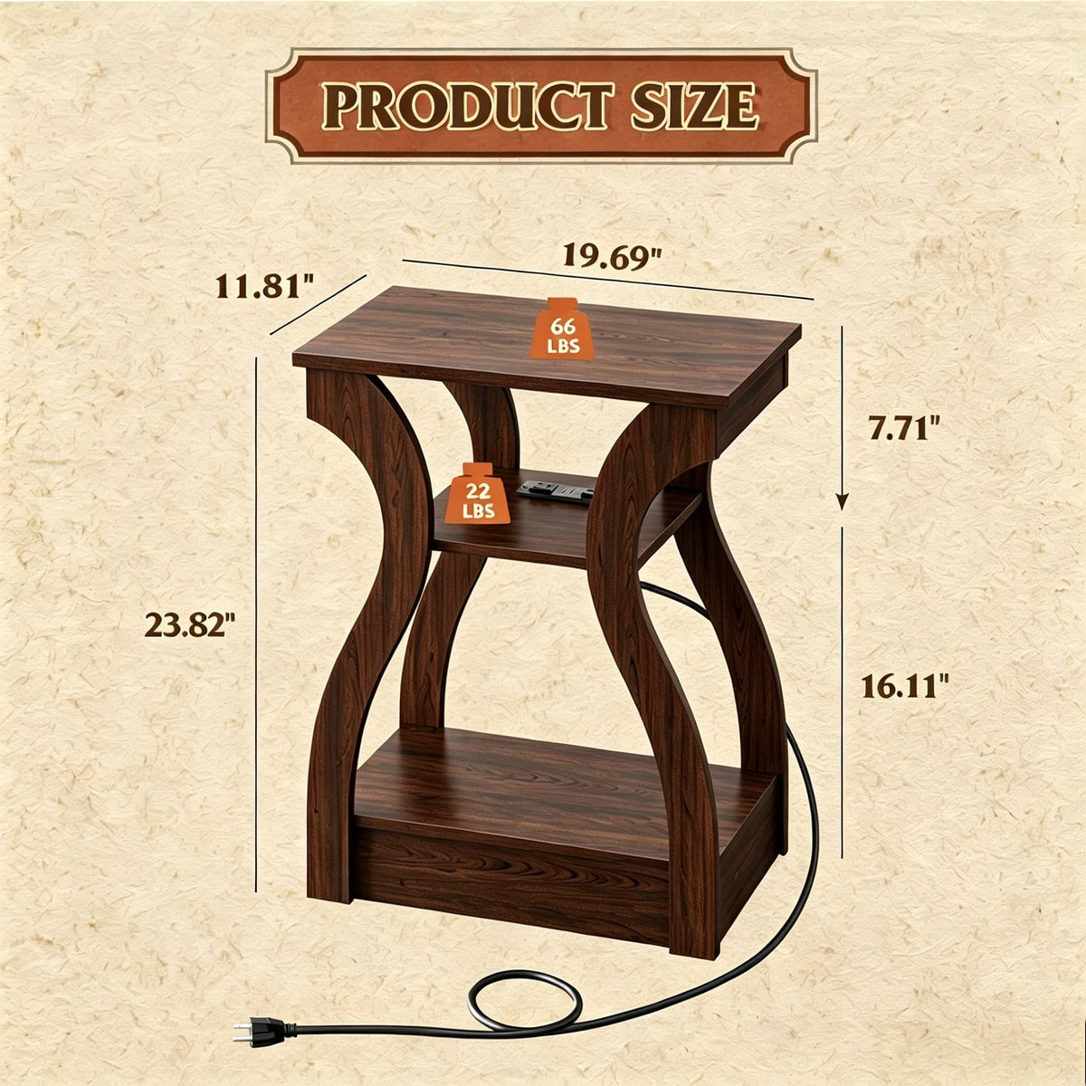 Brown End Tables Set of 2 with Charging Station A320709