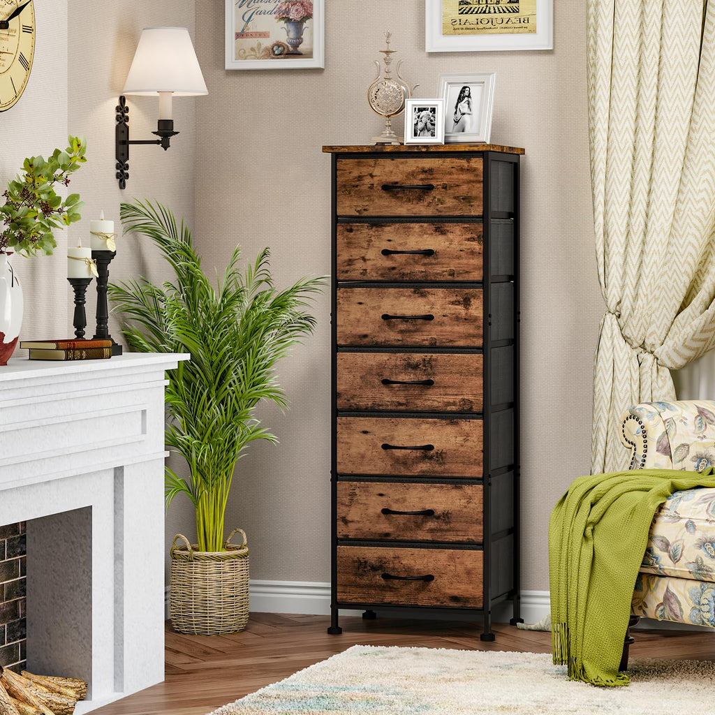 Rustic Brown 7 Fabric Drawer Dresser S8279
