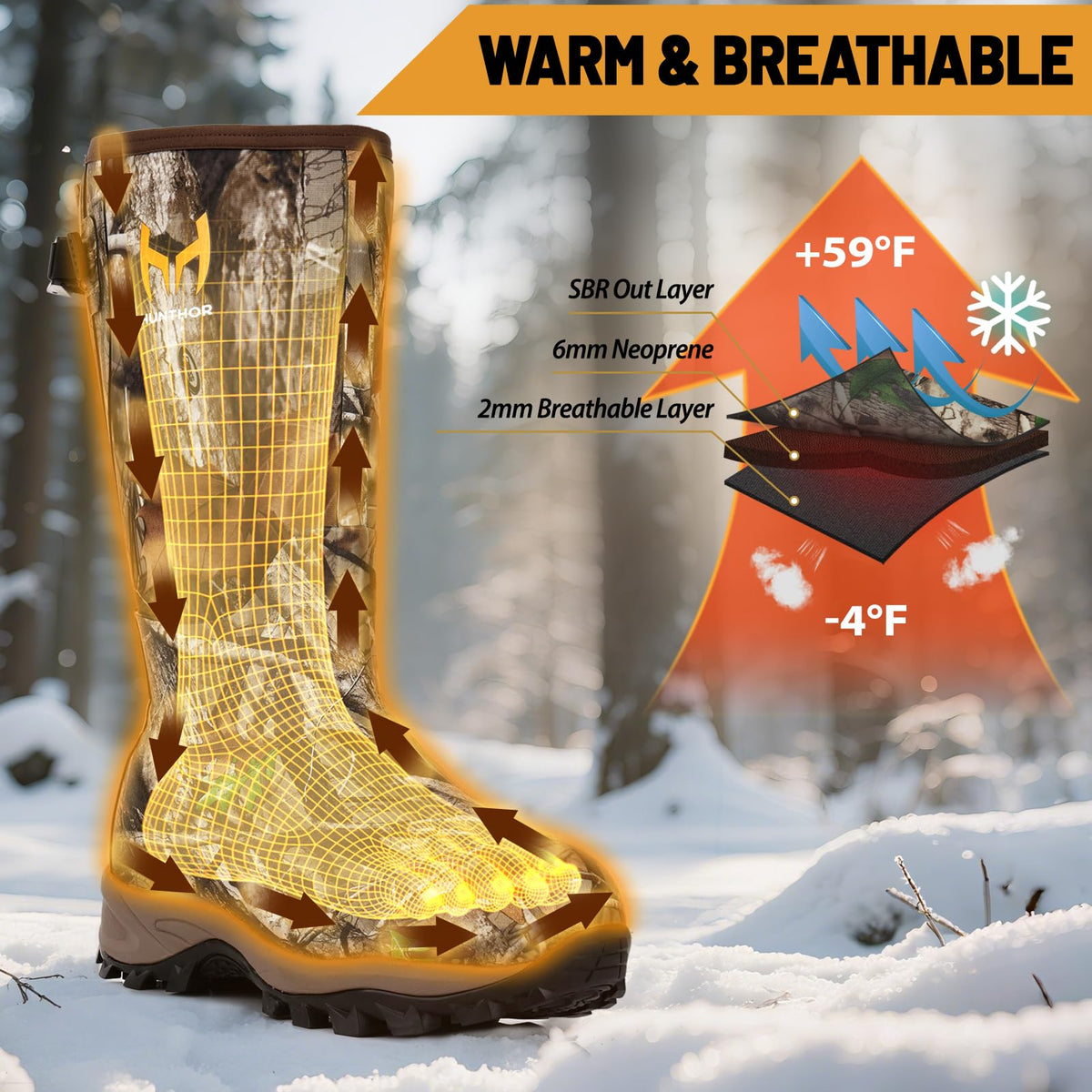 Waterproof Insulated 6mm Neoprene Rubber Hunting Boots E825115
