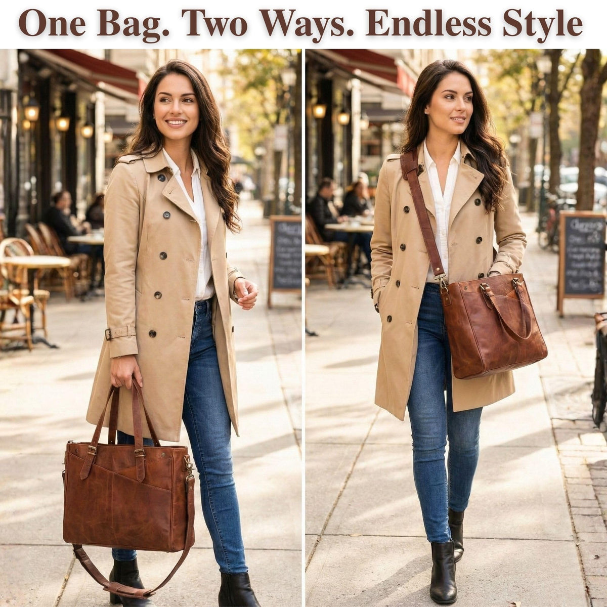 17-inch Large Brown Genuine Leather Laptop Bag W83774