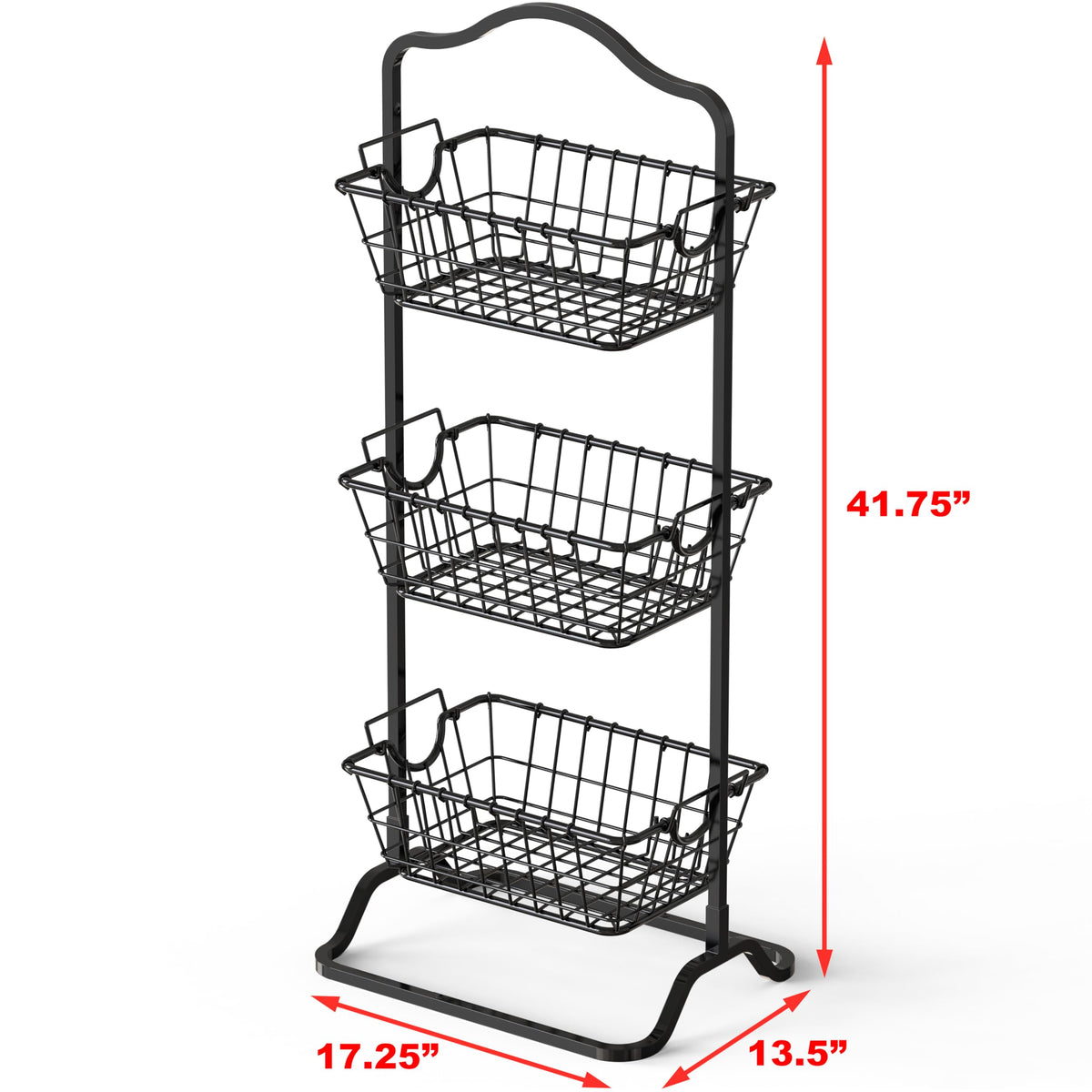 3-Tier Wire Fruit Basket Stand, Black P11727