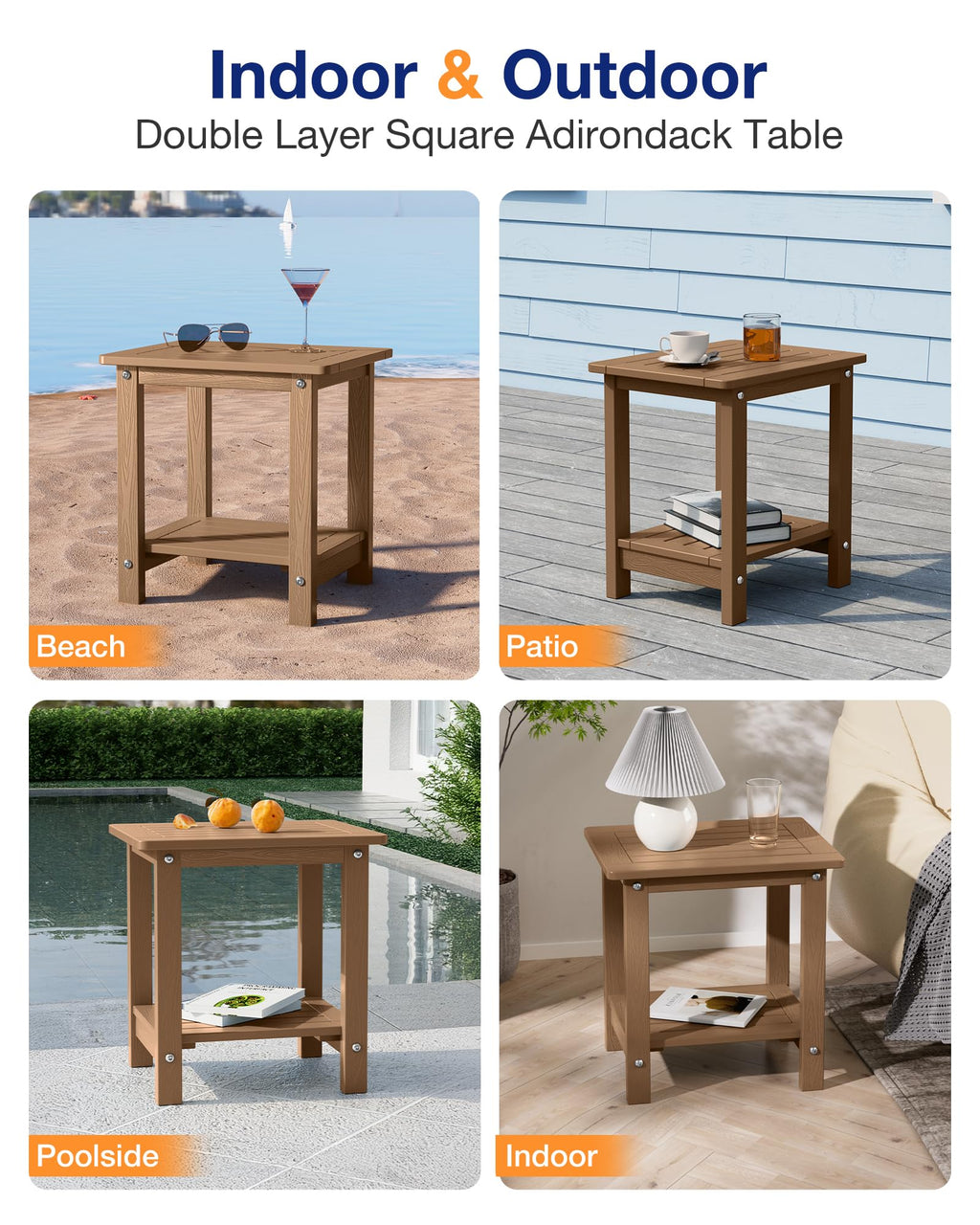 Outdoor Side Table Set of 2 Weather Resistant 2-Tier H89795