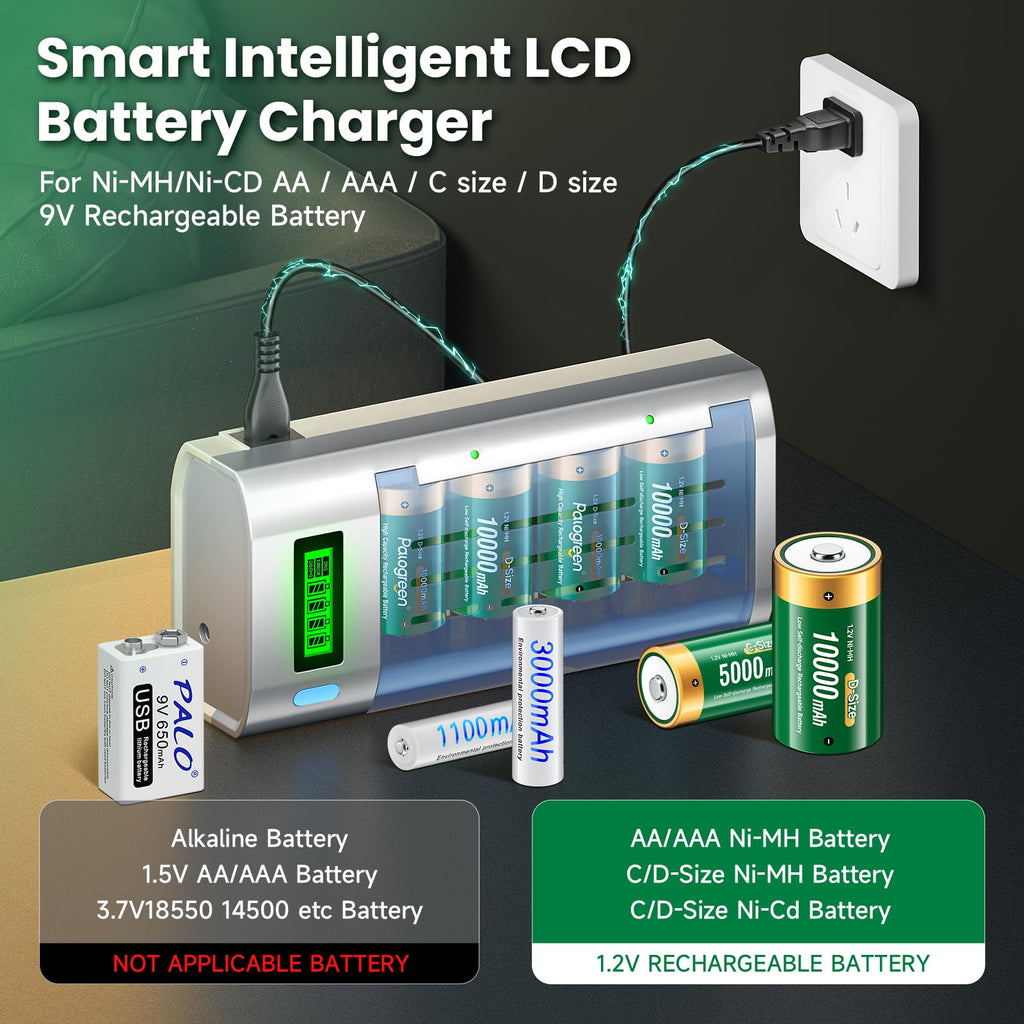 Rechargeable C Batteries with Charger, 6-Pack 1.2V NiMH 5000mAh Y533