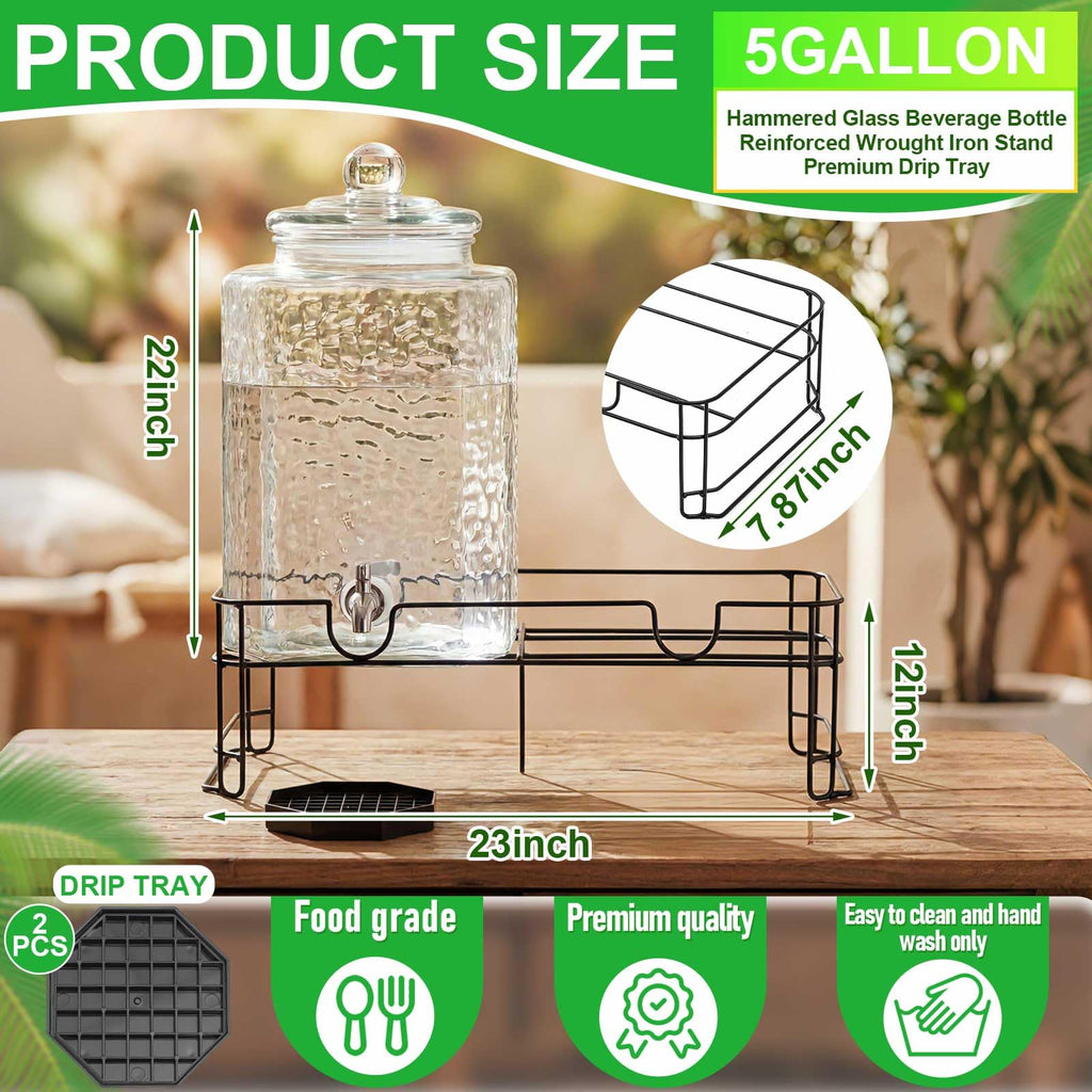 2 Pack 5 Gallon Hammered Glass Drink Dispenser with Stand G860249