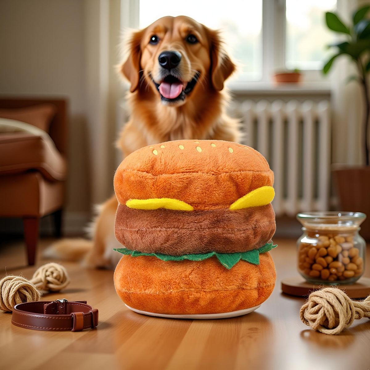 Hamburger Shape Dog Plush Squeaky Toy K155229