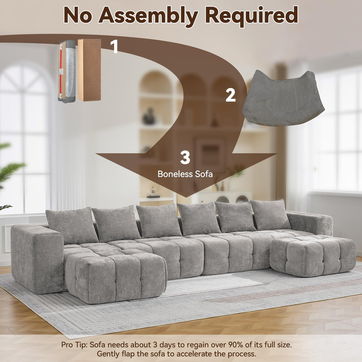 Light Grey Oversized Tufted Memory Foam Loveseat Q3289