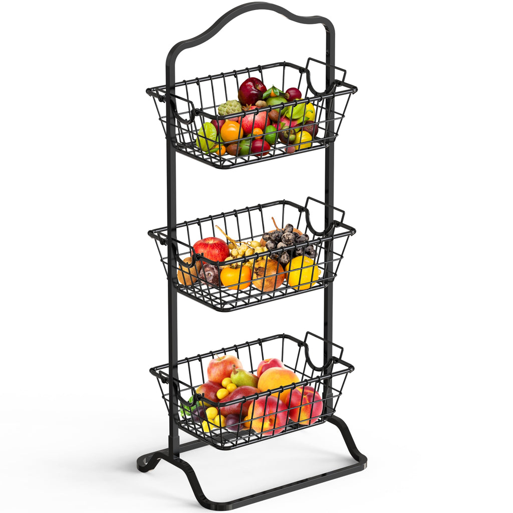 3-Tier Wire Fruit Basket Stand, Black P11727