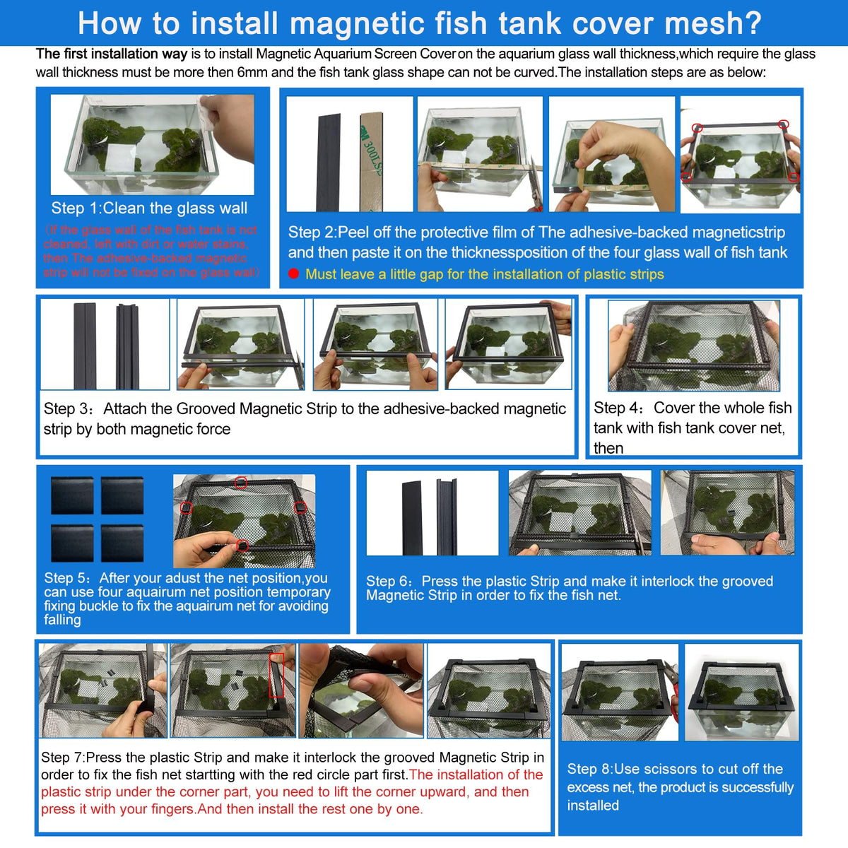Magnetic Aquarium Lid Fish Tank Hood Cover Anti-Jumping Net V74585