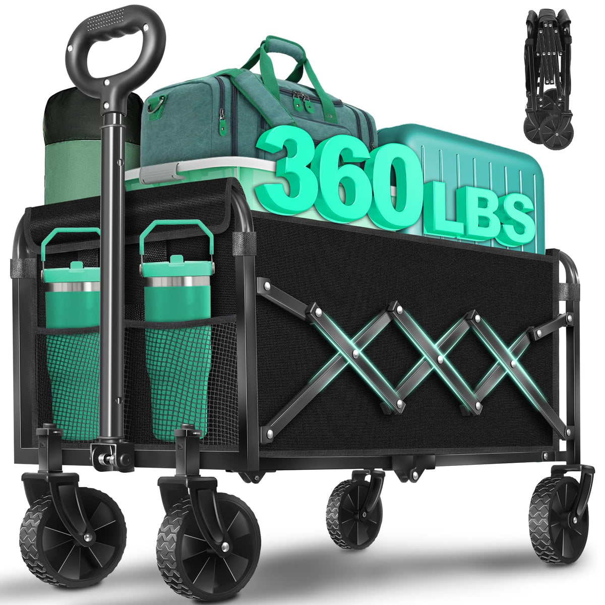 Collapsible Black Heavy Duty Utility Wagon Cart with Wheels D35662