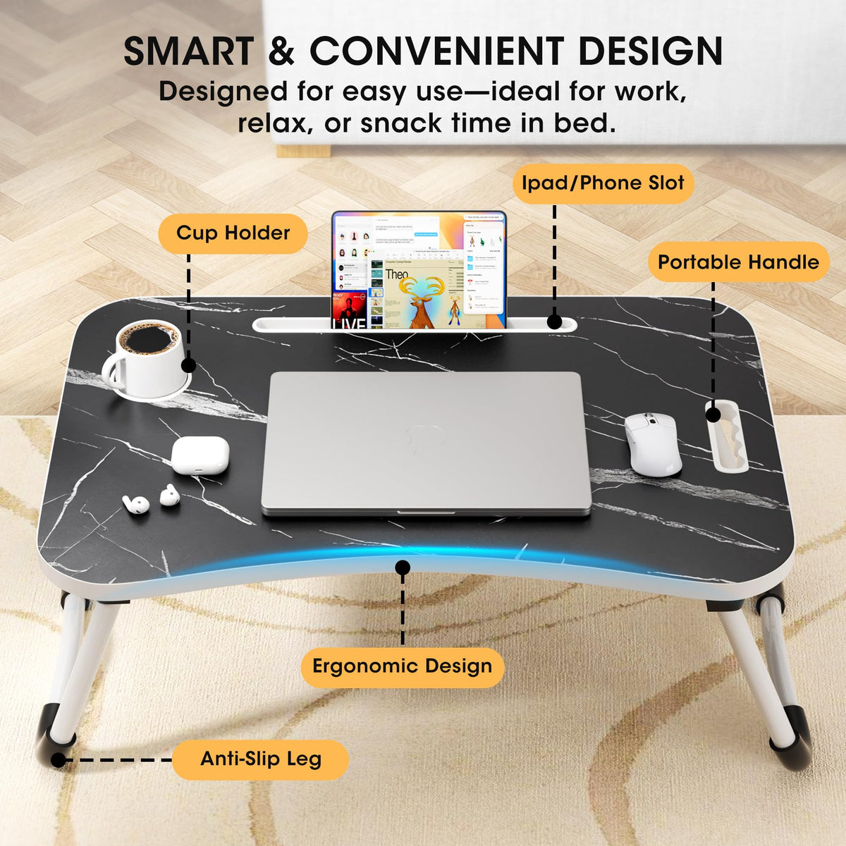 Folding Wood Lap Desk with Cup Holder Y19485