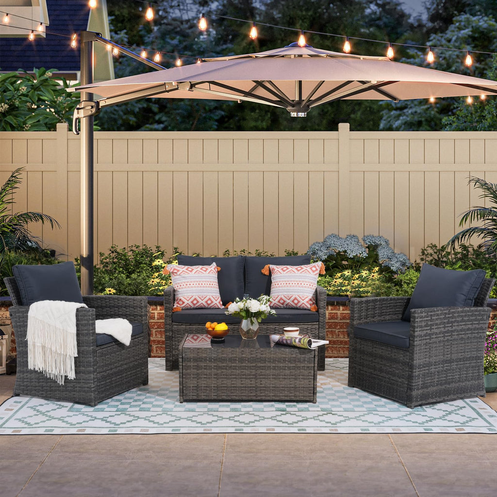 4 Piece Dark Gray Wicker Patio Furniture Set U9073