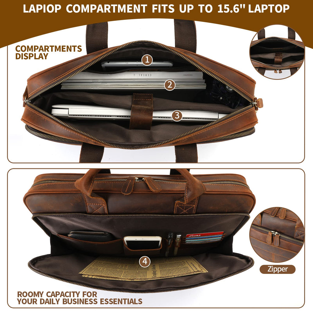 Full Grain Leather Briefcase Fits 15.6 Inch Laptop G41404
