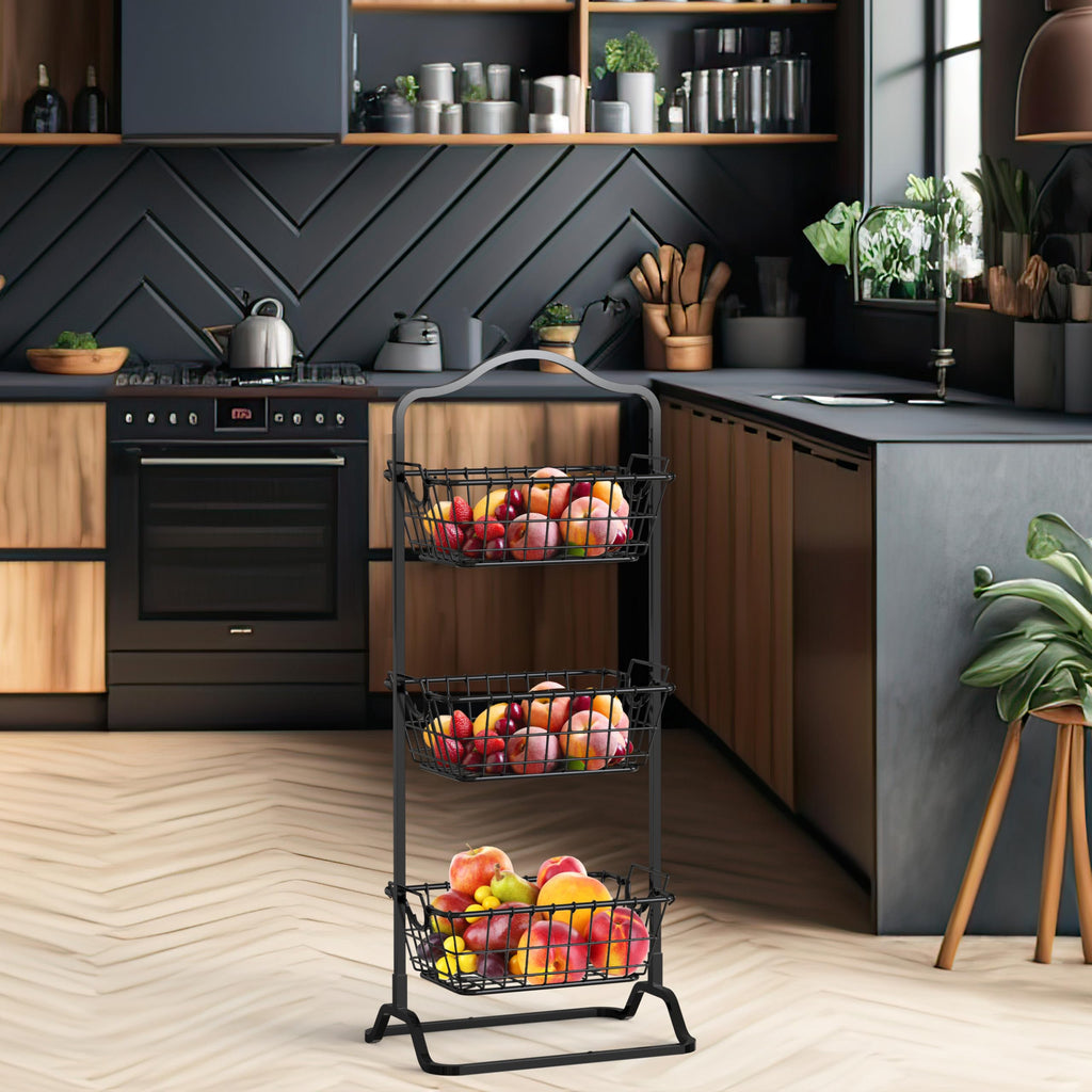 3-Tier Wire Fruit Basket Stand, Black P11727