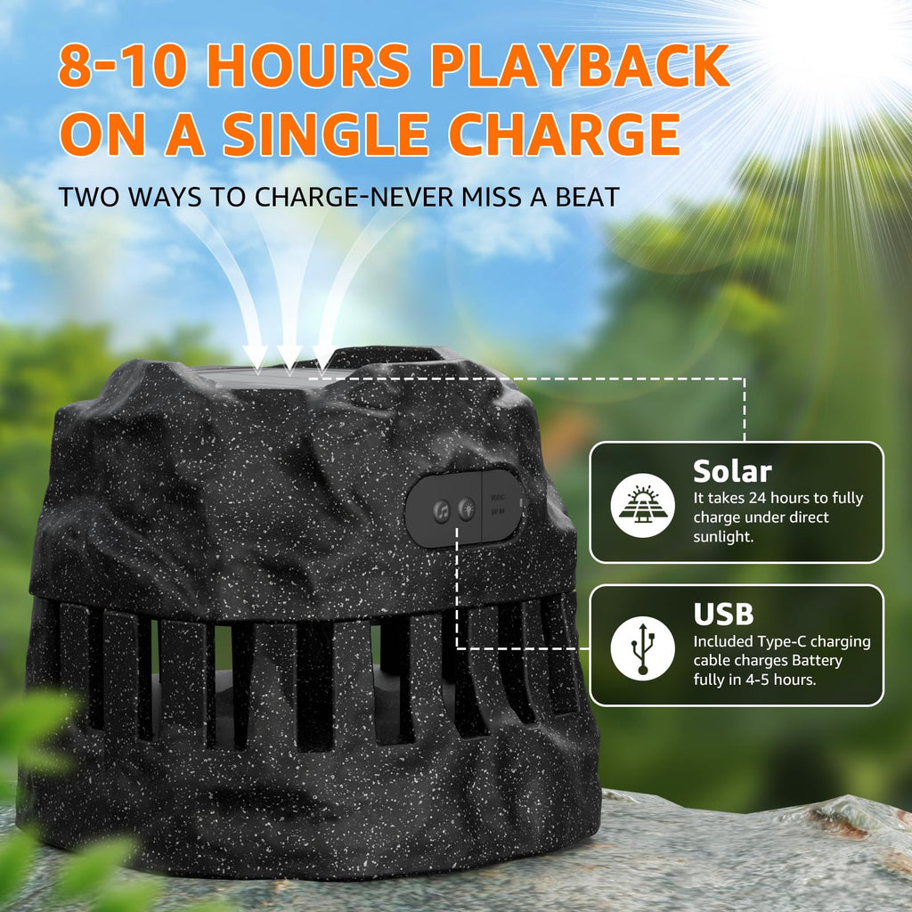 2-Pack Solar Powered Waterproof Rock Speakers M7822