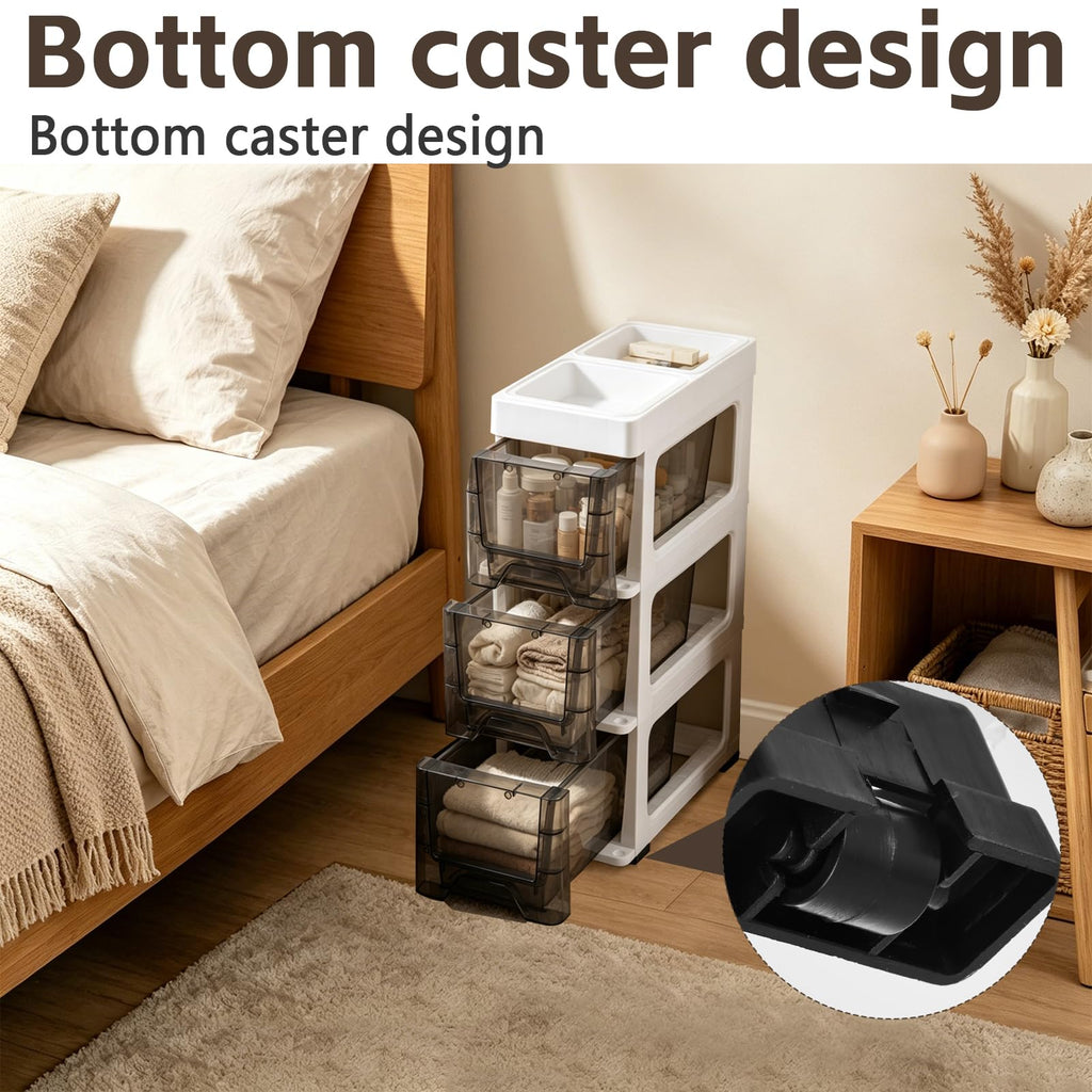 3 Drawer Narrow Plastic Storage Cart with Wheels Q10610