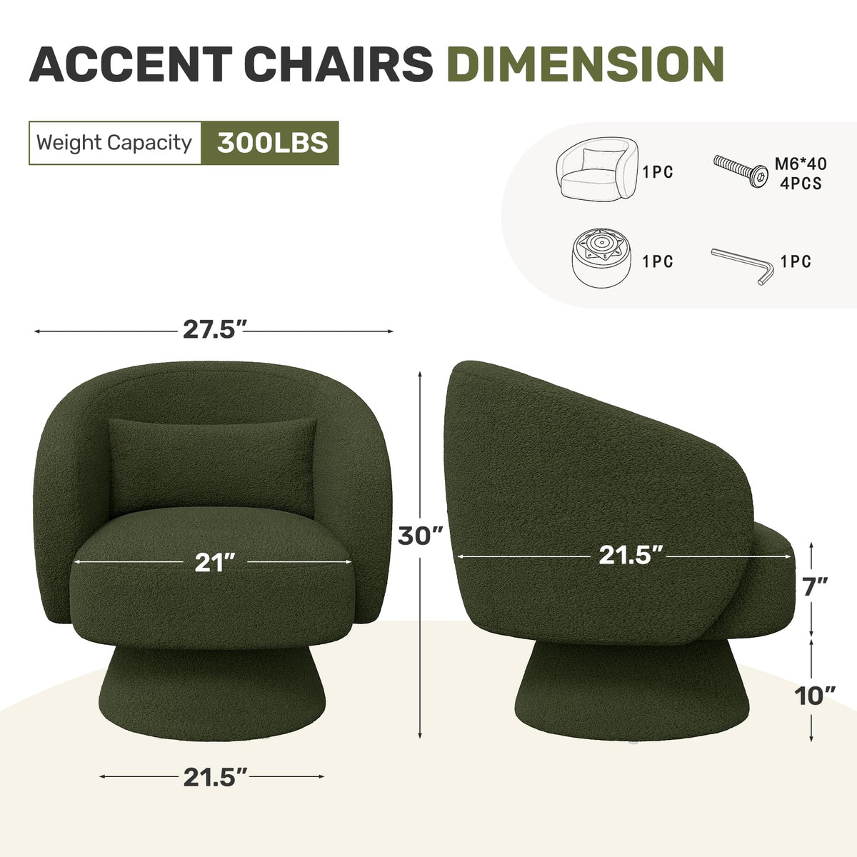 Green Set of 2 Swivel Barrel Accent Chairs B5342