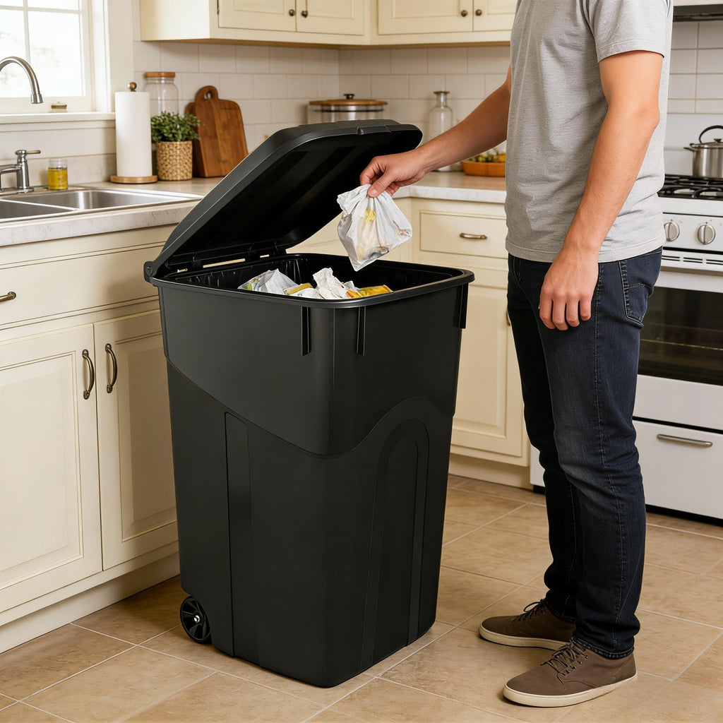45 Gallon Wheeled Trash Can with Attached Lid M302577